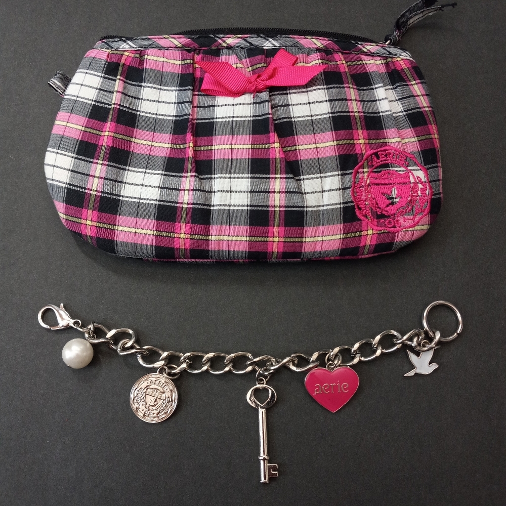 Aerie Plaid Y2K Charm Wristlet